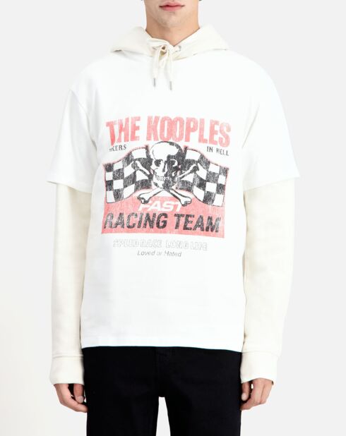 T-Shirt avec sérigraphie Racing Skull blanc