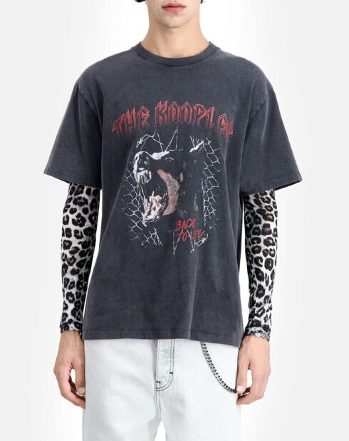 T-Shirt avec sérigraphie Chien qui aboie noir