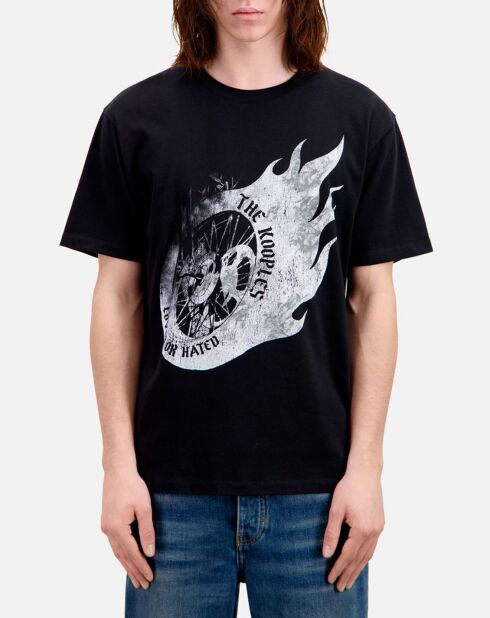 T-Shirt avec sérigraphie Flaming wheel noir