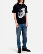 T-Shirt avec sérigraphie Flaming wheel noir