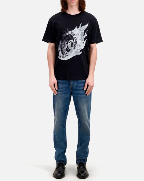 T-Shirt avec sérigraphie Flaming wheel noir