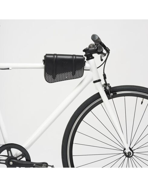 Petit Sac en Toile enduite & Cuir Bordeaux noir/blanc - 14x19x4.5 cm