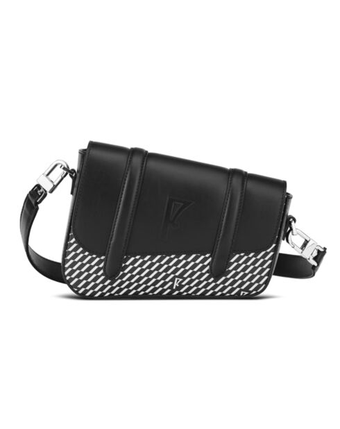 Petit Sac en Toile enduite & Cuir Bordeaux noir/blanc - 14x19x4.5 cm