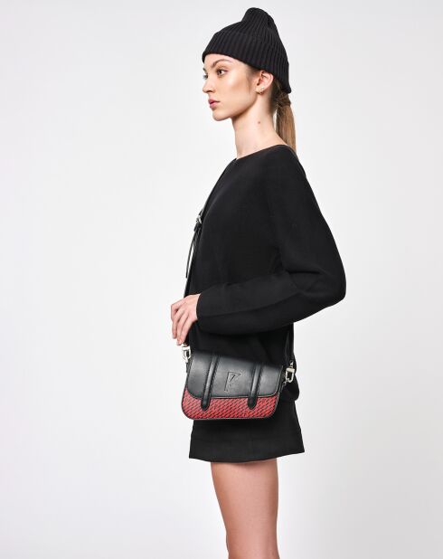 Petit Sac en Toile enduite & Cuir Bordeaux rouge/noir - 14x19x4.5 cm