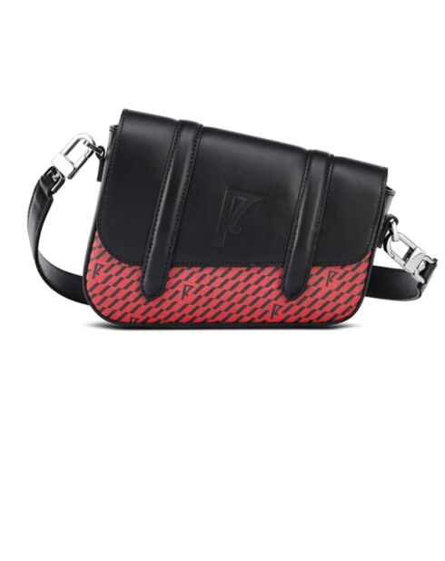 Petit Sac en Toile enduite & Cuir Bordeaux rouge/noir - 14x19x4.5 cm