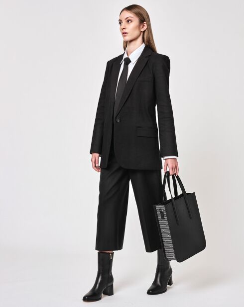 Sac en Cuir & Toile enduite Dune noir/blanc - 35x28x8 cm