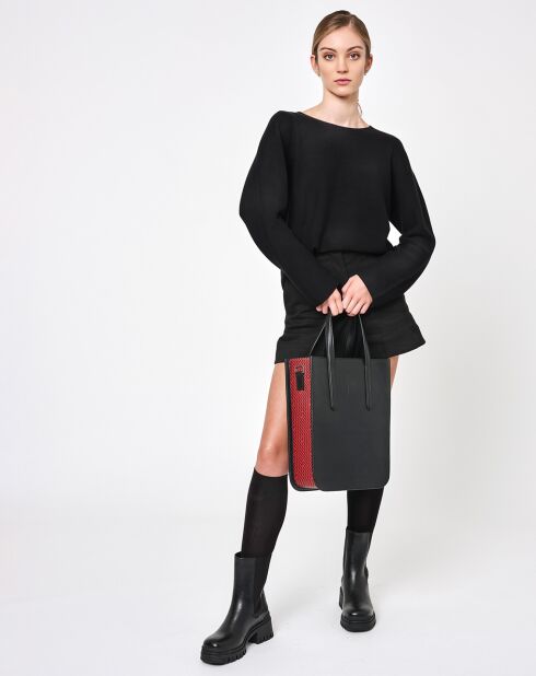Sac en Cuir & Toile enduite Dune rouge/noir - 35x28x8 cm