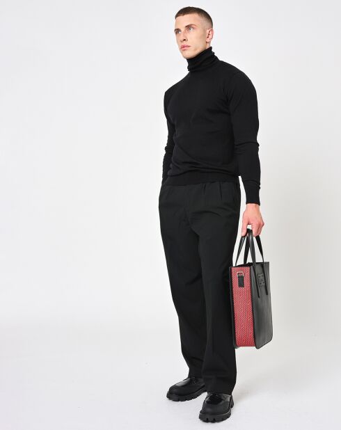 Sac en Cuir & Toile enduite Dune rouge/noir - 35x28x8 cm