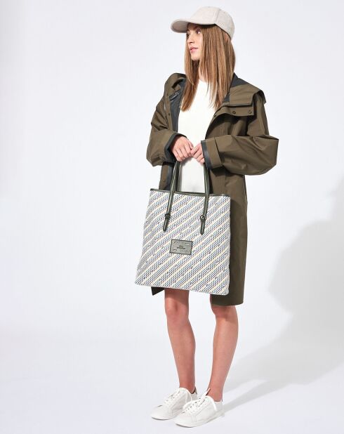 Sac en Toile enduite & Cuir Faret vert/multicolore - 38x36x8.5 cm