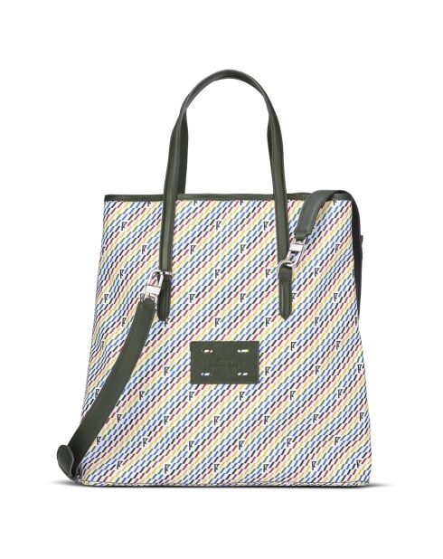 Sac en Toile enduite & Cuir Faret vert/multicolore - 38x36x8.5 cm