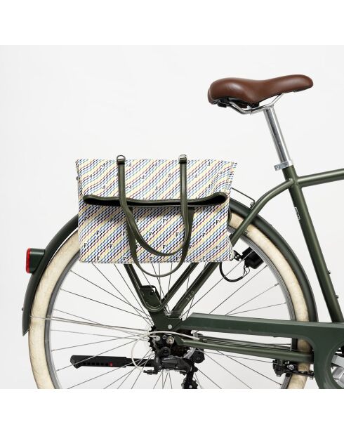 Sac en Toile enduite & Cuir Faret vert/multicolore - 38x36x8.5 cm