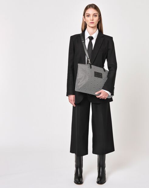 Sac en Toile enduite & Cuir Faret noir/blanc - 38x36x8.5 cm