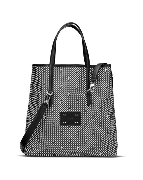 Sac en Toile enduite & Cuir Faret noir/blanc - 38x36x8.5 cm