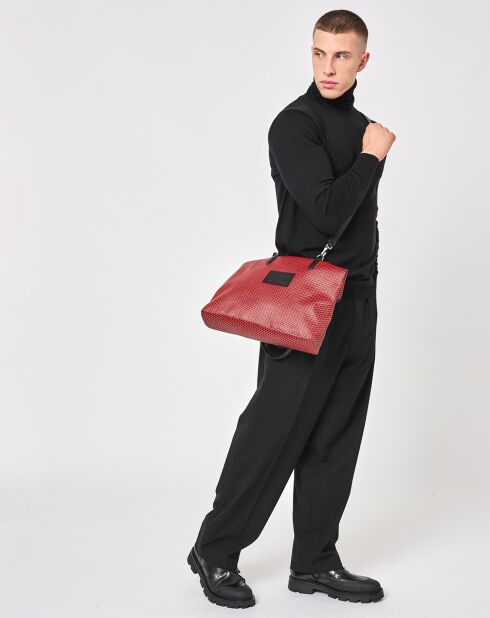 Sac en Toile enduite & Cuir Faret rouge/noir - 38x36x8.5 cm