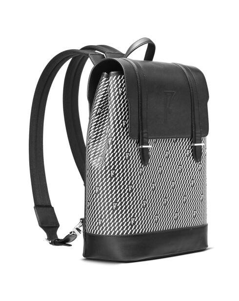 Sac à dos en Toile enduite & Cuir Ferret noir/blanc - 40x29x13 cm