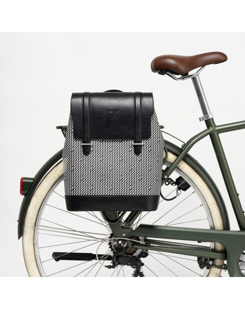 Sac à dos en Toile enduite & Cuir Ferret noir/blanc - 40x29x13 cm