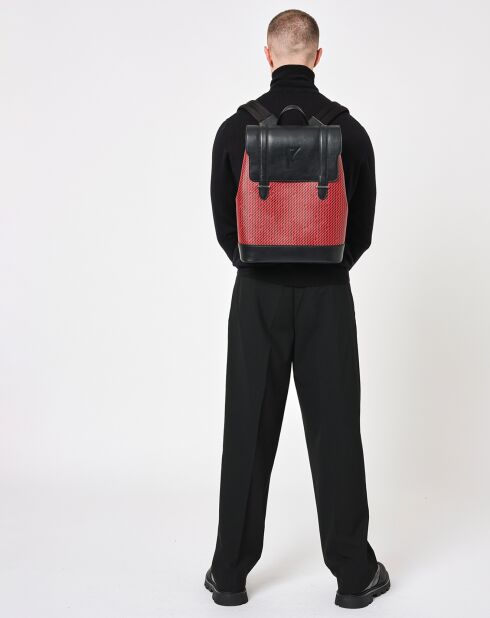 Sac à dos en Toile enduite & Cuir  Ferret rouge/noir - 40x29x13 cm