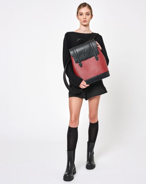 Sac à dos en Toile enduite & Cuir  Ferret rouge/noir - 40x29x13 cm