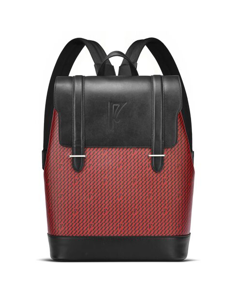 Sac à dos en Toile enduite & Cuir  Ferret rouge/noir - 40x29x13 cm