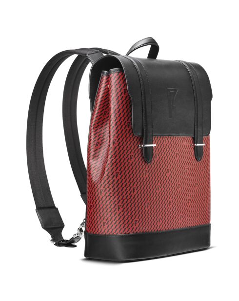 Sac à dos en Toile enduite & Cuir  Ferret rouge/noir - 40x29x13 cm