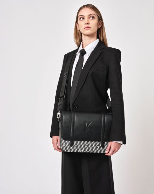 Sac en Cuir & Toile enduite Moulleau noir/blanc - 22x30x9 cm