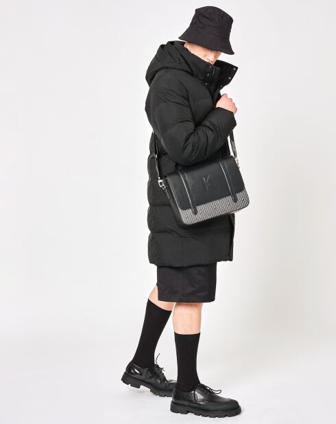 Sac en Cuir & Toile enduite Moulleau noir/blanc - 22x30x9 cm