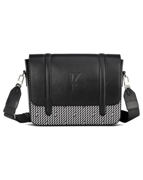 Sac en Cuir & Toile enduite Moulleau noir/blanc - 22x30x9 cm