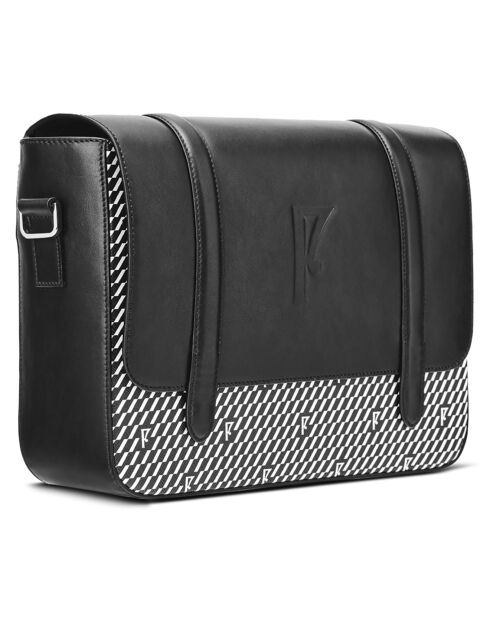 Sac en Cuir & Toile enduite Moulleau noir/blanc - 22x30x9 cm
