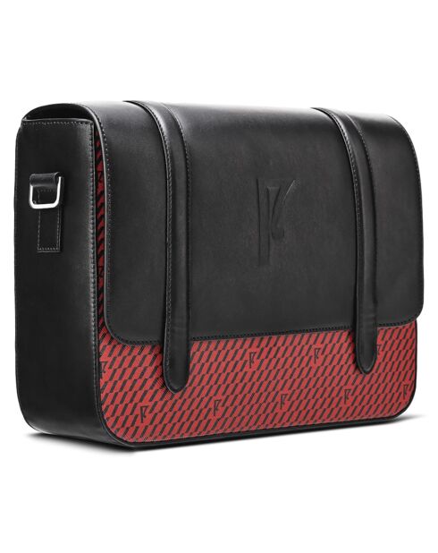Sac en Cuir & Toile enduite Moulleau rouge/noir - 22x30x9 cm