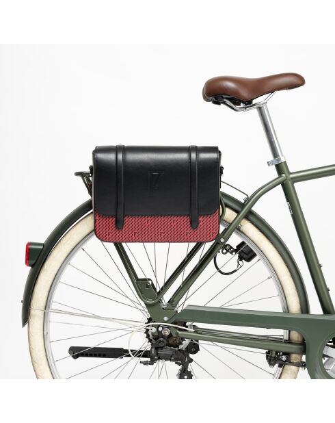 Sac en Cuir & Toile enduite Moulleau rouge/noir - 22x30x9 cm