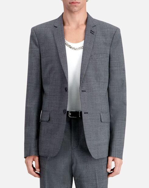 Veste de Costume 100% Laine à micro motifs noire