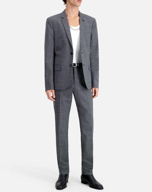 Veste de Costume 100% Laine à micro motifs noire