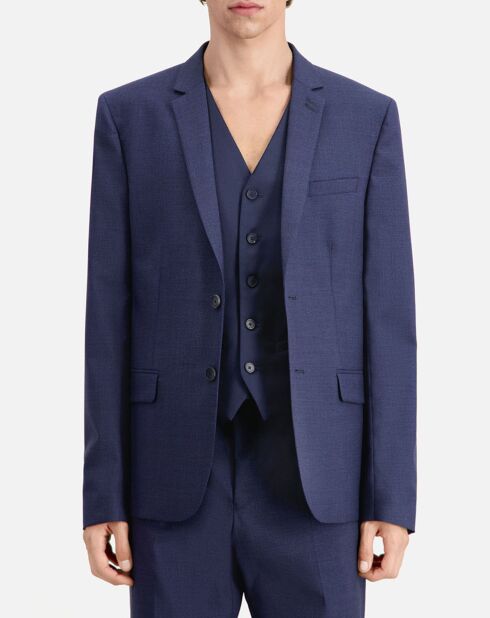 Veste de Costume 100% Laine à micro motifs bleu marine