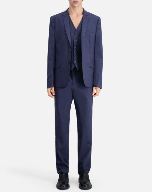 Veste de Costume 100% Laine à micro motifs bleu marine