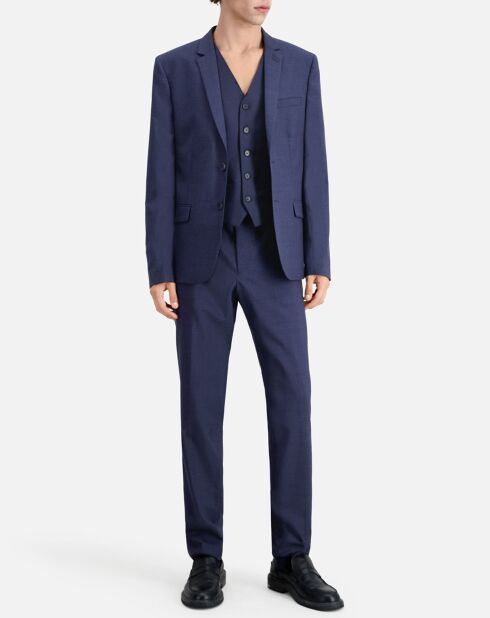 Veste de Costume 100% Laine à micro motifs bleu marine