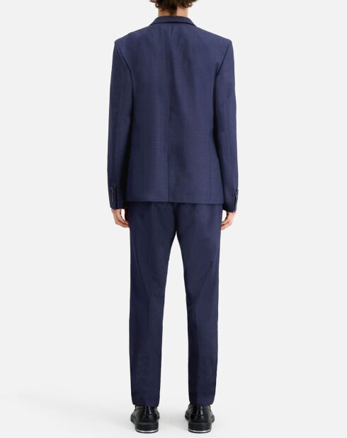 Veste de Costume 100% Laine à micro motifs bleu marine