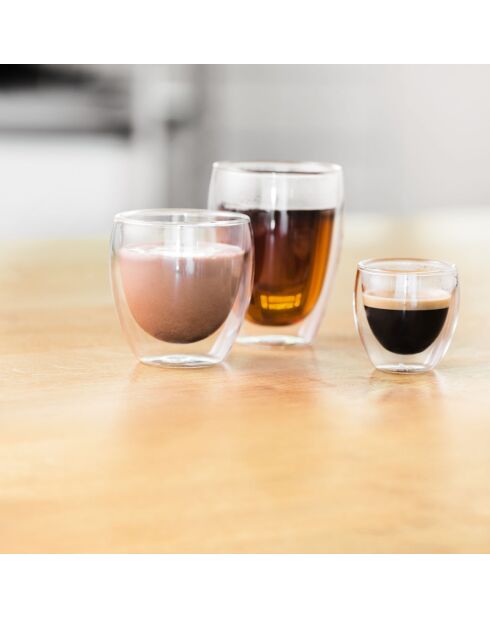 2 transparante dubbelwandige glazen - 0,08 L