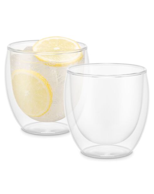 2 transparante dubbelwandige glazen - 0,25 L