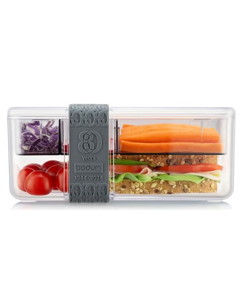 Lunch box Bistro compartimentée avec couverts grise - 13.7x20.8x8.8 cm