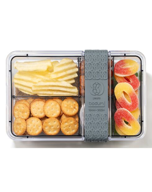 Lunch box Bistro compartimentée avec couverts grise - 13.7x20.8x8.8 cm