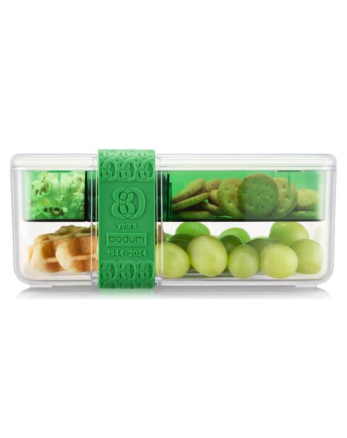 Lunch box Bistro compartimentée avec couverts verte - 13.7x20.8x8.8 cm