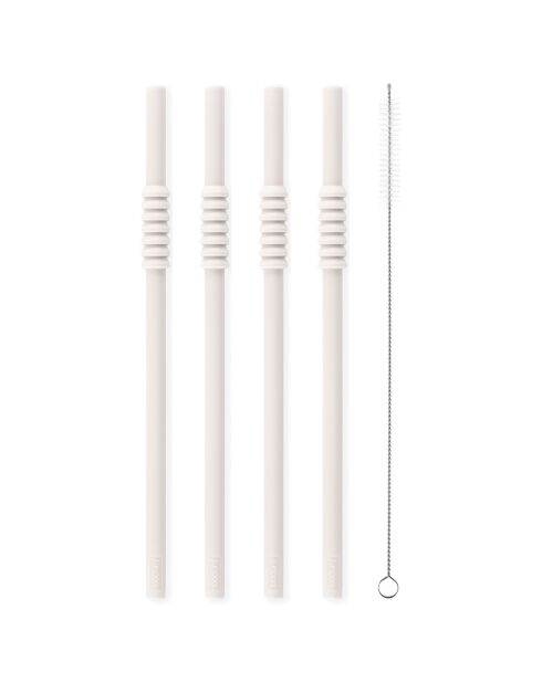 4 witte siliconen rietjes met roestvrijstalen wattenstaafje