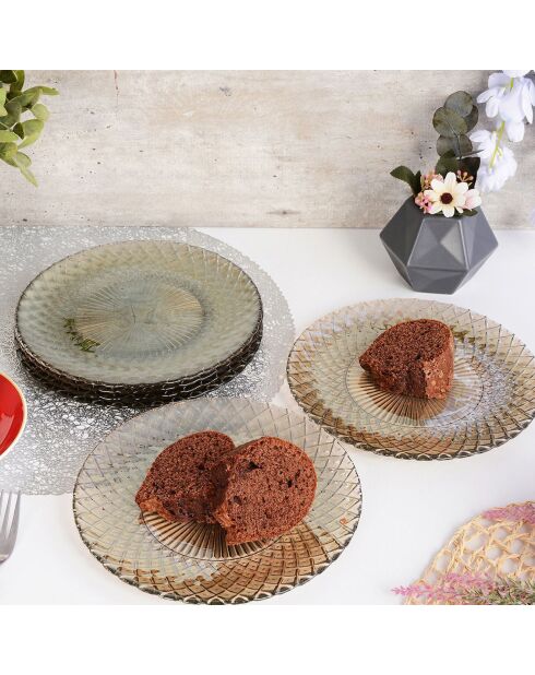 6 Assiettes à dessert fume - D.21 cm