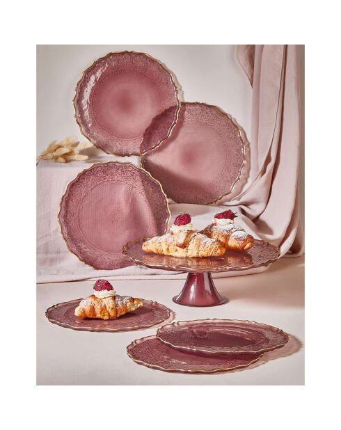 6 Assiettes à dessert & 1 Présentoir rose - D.21 cm