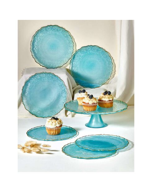 6 Assiettes à dessert & 1 Présentoir turquoise- D.21 cm