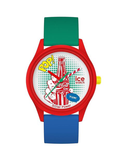 Montre solaire Mixte en Silicone Coca Cola Pop Art Medium bleu/vert