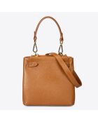 Sac porté épaule en Cuir Atlas cognac - 42x10x30 cm