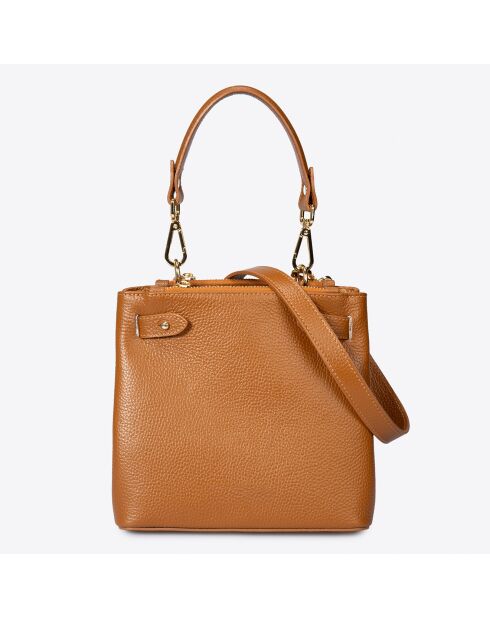 Sac porté épaule en Cuir Atlas cognac - 42x10x30 cm