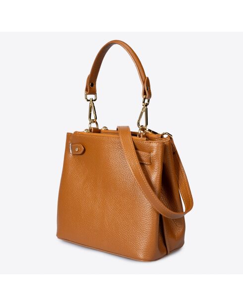 Sac porté épaule en Cuir Atlas cognac - 42x10x30 cm