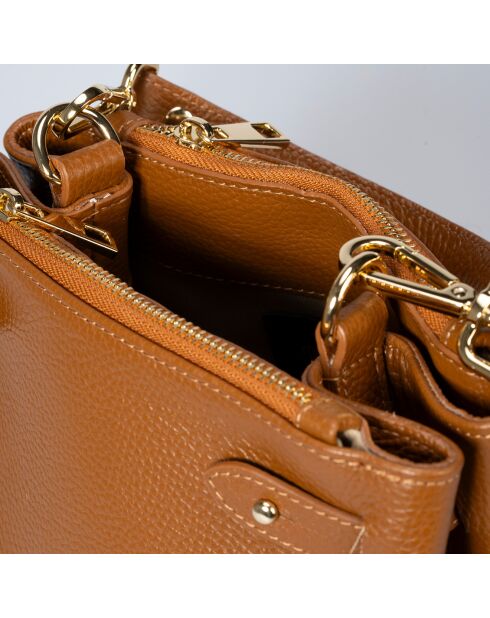 Sac porté épaule en Cuir Atlas cognac - 42x10x30 cm